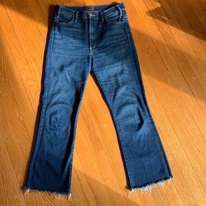 MOTHER Dark Blue Frayed Hem Jeans